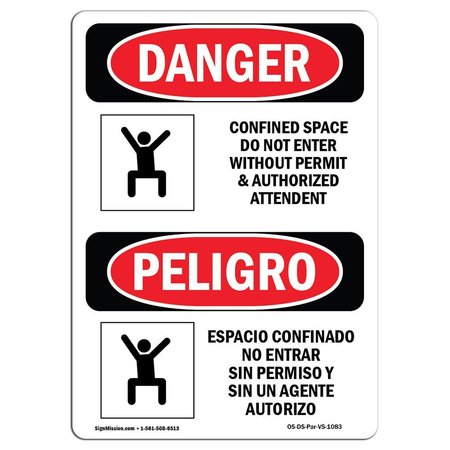 SIGNMISSION OSHA Sign, Confined Space Do Not Enter Bilingual, 5in X 3.5in Decal, 3.5" W, 5" H, Spanish OS-DS-D-35-VS-1083